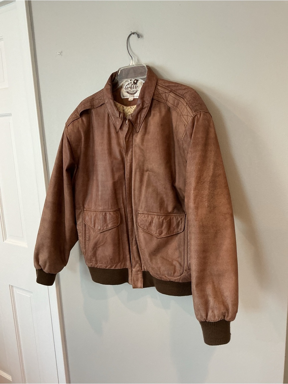 Vtg 90s Leather Bomber Flight Jacket Mens M Global Identity G-III Brown Lined - Picture 2 of 10